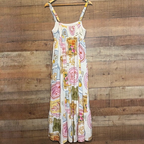 Paper Heart Les Citrons Maxi Dress Small Linen Coastal Chic Amalfi Euro Summer - Picture 4 of 12